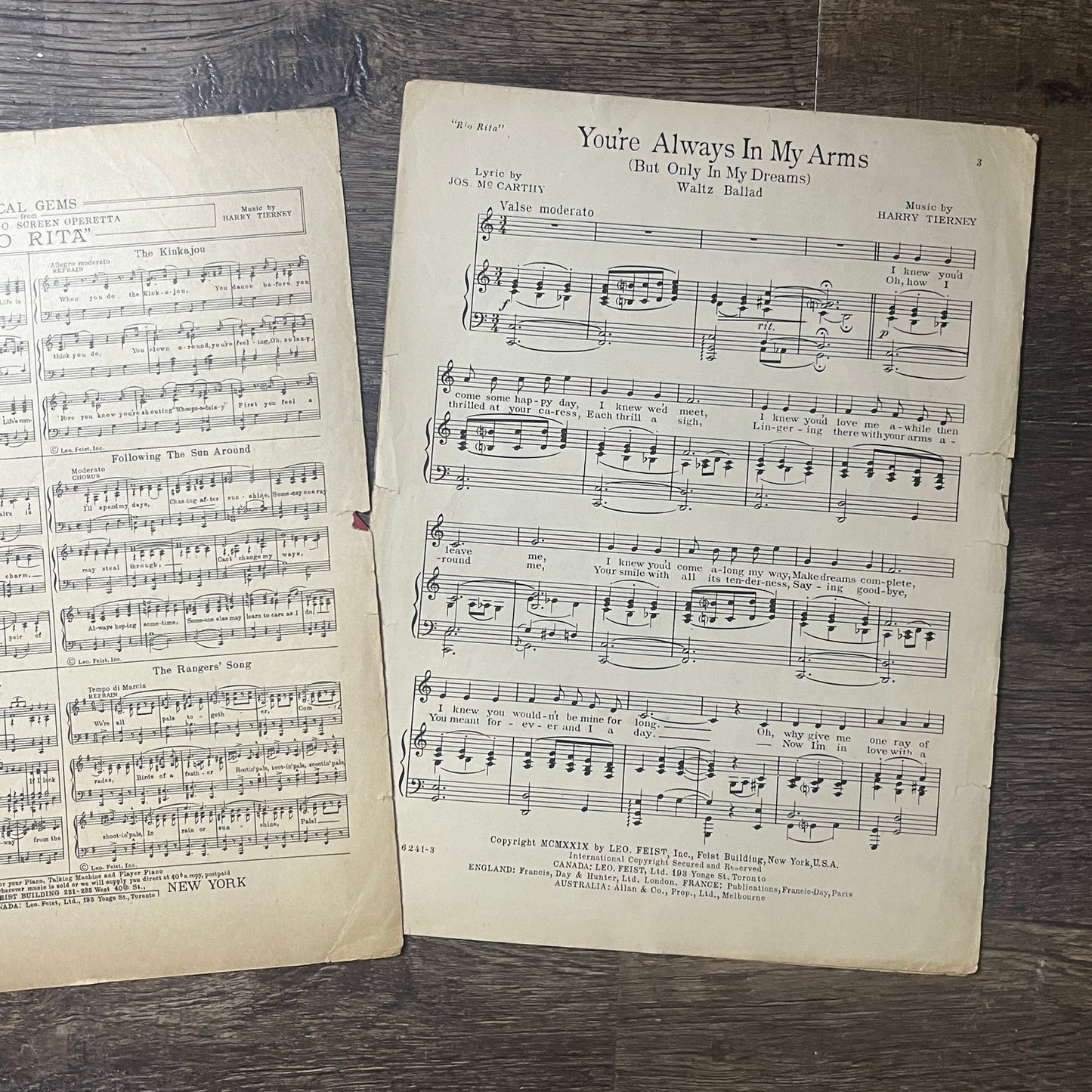 Rio Rita Always in My Arms 1929 Sheet Music Harry Tierney Joseph McCarthy V6