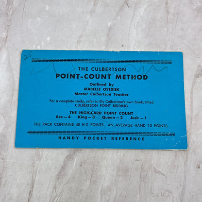 1940s The Culbertson Point-Count Method Bridge Pocket Reference Card TA9-E1