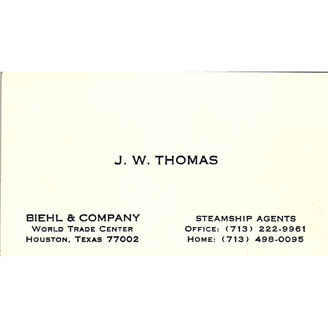 Biehl & Company J.W. Thomas Houston Texas Vintage Business Card SB4-B11