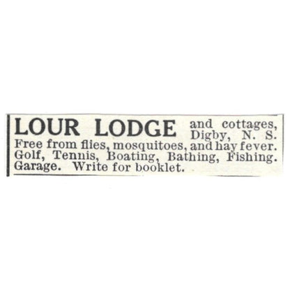 Lour Lodge and Cottages Digby NS c1918 Original Advertisement AE5-SV6