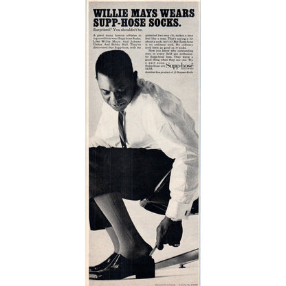 Vintage Supp-Hose Support Socks Willie Mays MLB Baseball Magazine Ad 5x13" V1-1
