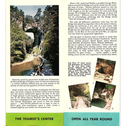 Natural Bridge of Virginia One of Seven Wonders of World 1960s Brochure TH2-TB3