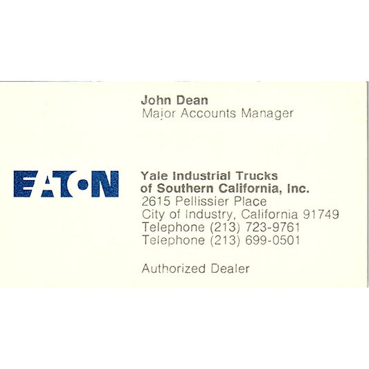 Yale Industrial Trucks John Dean City of Industry CA Business Card SB4-B5