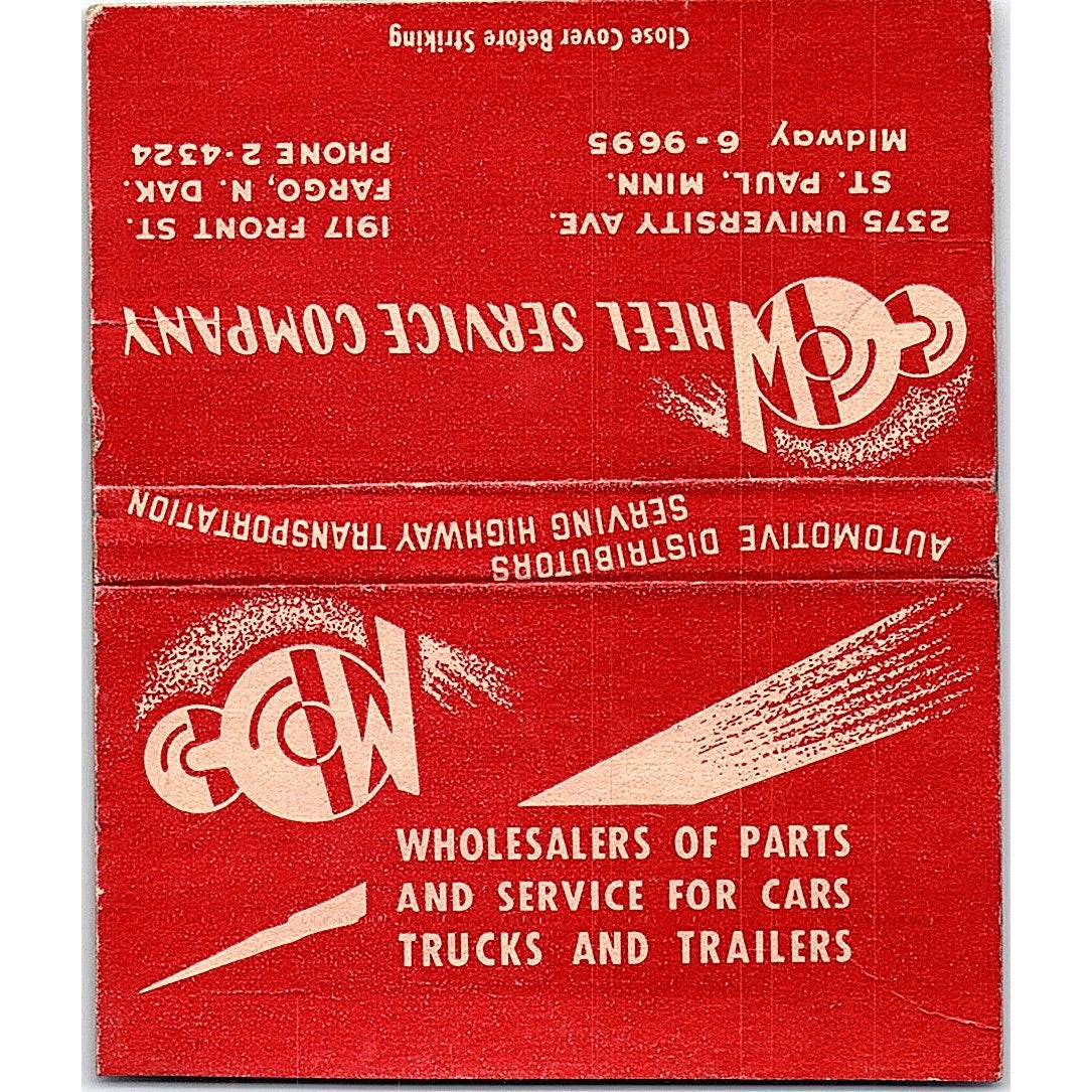 Wheel Service Co St Paul MN Fargo ND Vintage Large Matchbook Cover TH2-Y2