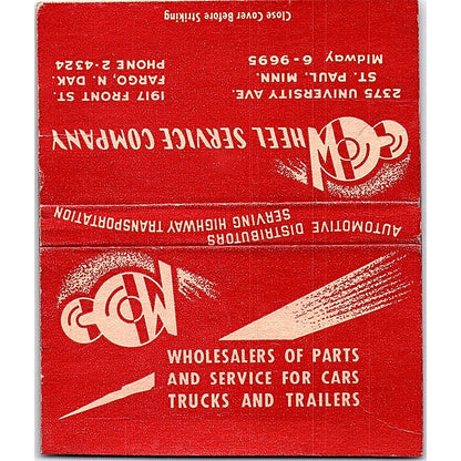 Wheel Service Co St Paul MN Fargo ND Vintage Large Matchbook Cover TH2-Y2