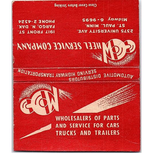 Wheel Service Co St Paul MN Fargo ND Vintage Large Matchbook Cover TH2-Y2