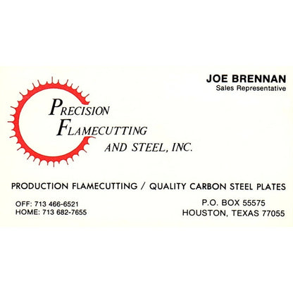 Joe Brennan Precision Flamecutting & Steel Houston Vintage Business Card SE5-B2