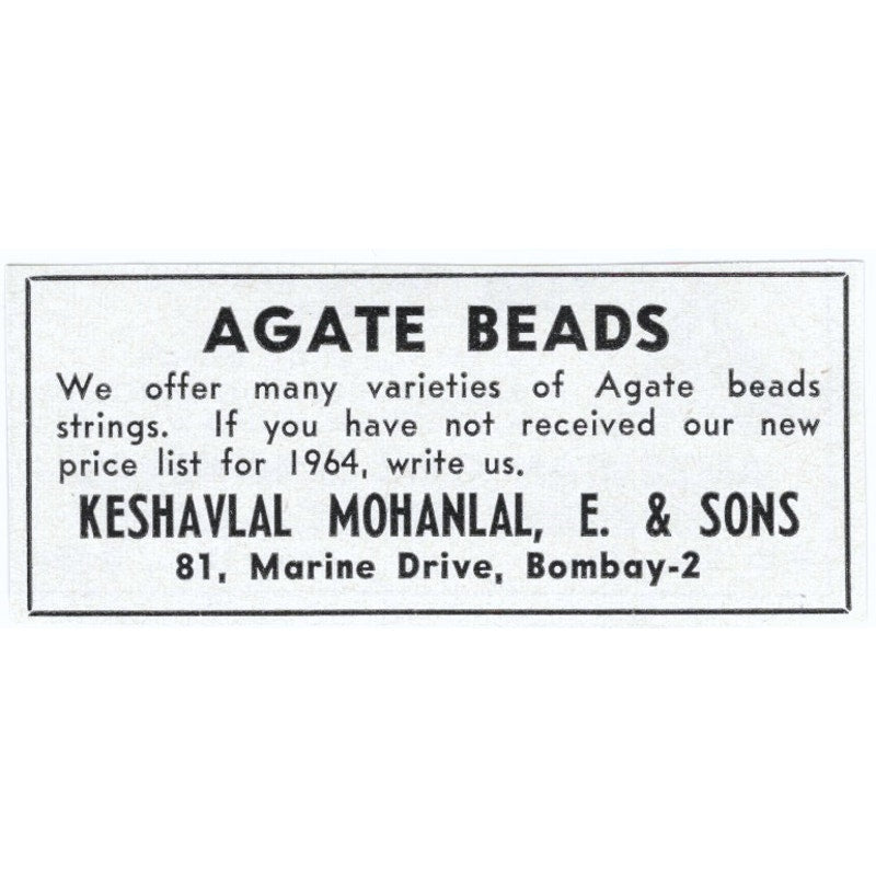 Keshavlal Mohanlal, E. & Sons Agate Beads Bombay India 1964 Magazine Ad AK6-S5