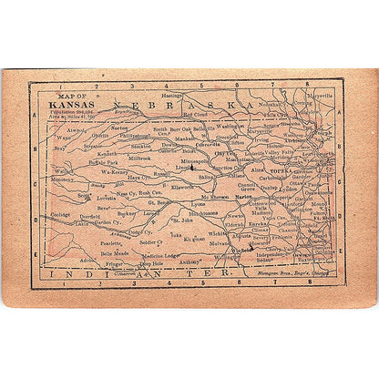 Antique 1889 Map of Kansas 1889 Pocket Map Engraving SAG4-H3