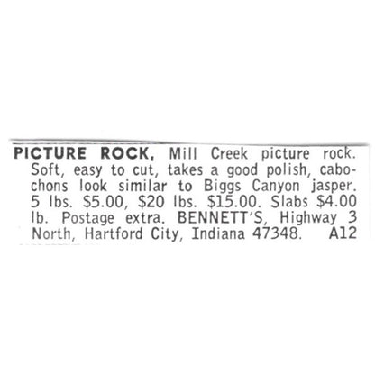 Bennett's Picture Rock Hartford City Indiana 1972 Ad AF8-S12
