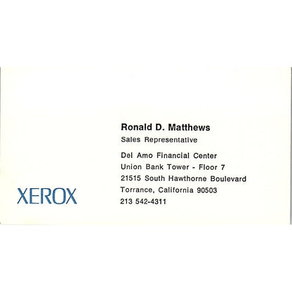 Xerox Ronald D. Matthews Torrance CA Vintage Business Card SSB4-B12