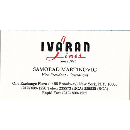 Ivaran Lines Samorad Martinovic New York Vintage Business Card SC9-B7
