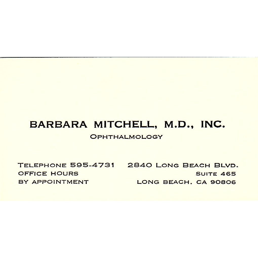 Ophthalmology Barbara Mitchell Long Beach CA Vintage Business Card SB4-B3