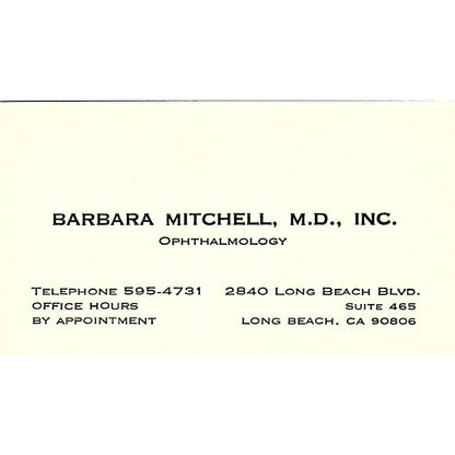 Ophthalmology Barbara Mitchell Long Beach CA Vintage Business Card SB4-B3