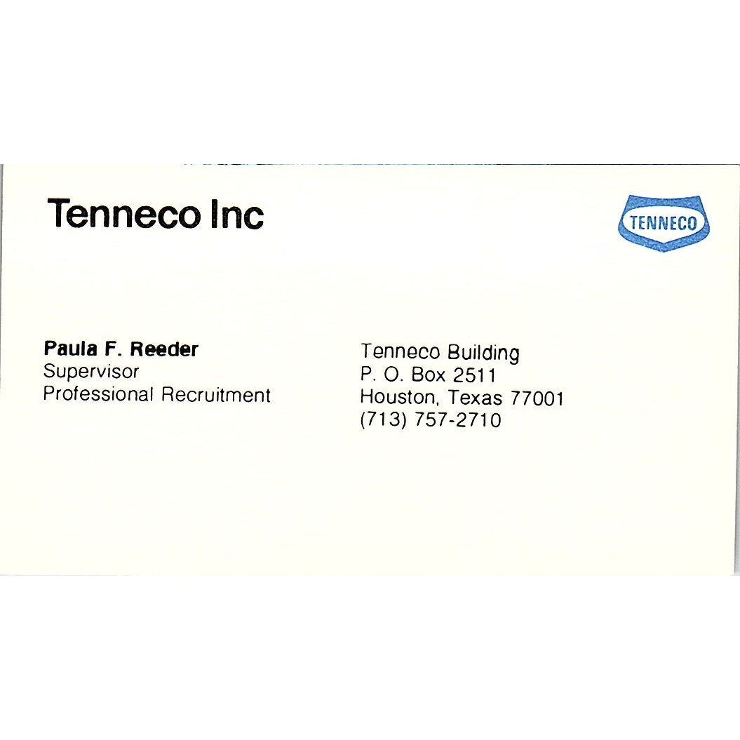 Tenneco Inc. Paula F. Reeder Houston Texas Vintage Business Card SB4-B7