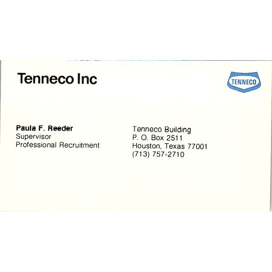 Tenneco Inc. Paula F. Reeder Houston Texas Vintage Business Card SB4-B7