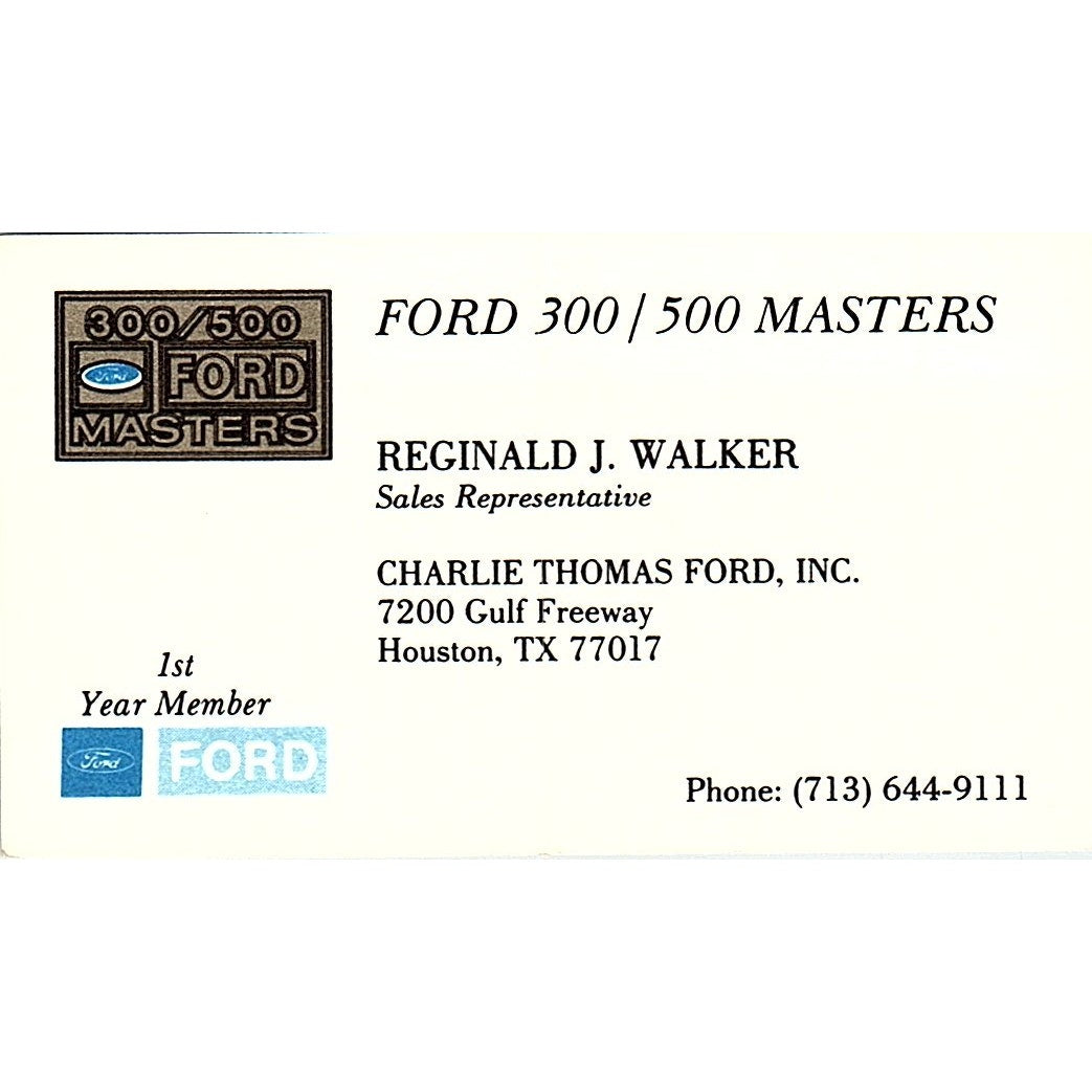Charlie Thomas Ford Reginald J. Walker Houston TX Vintage Business Card SF3-B2