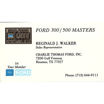 Charlie Thomas Ford Reginald J. Walker Houston TX Vintage Business Card SF3-B2