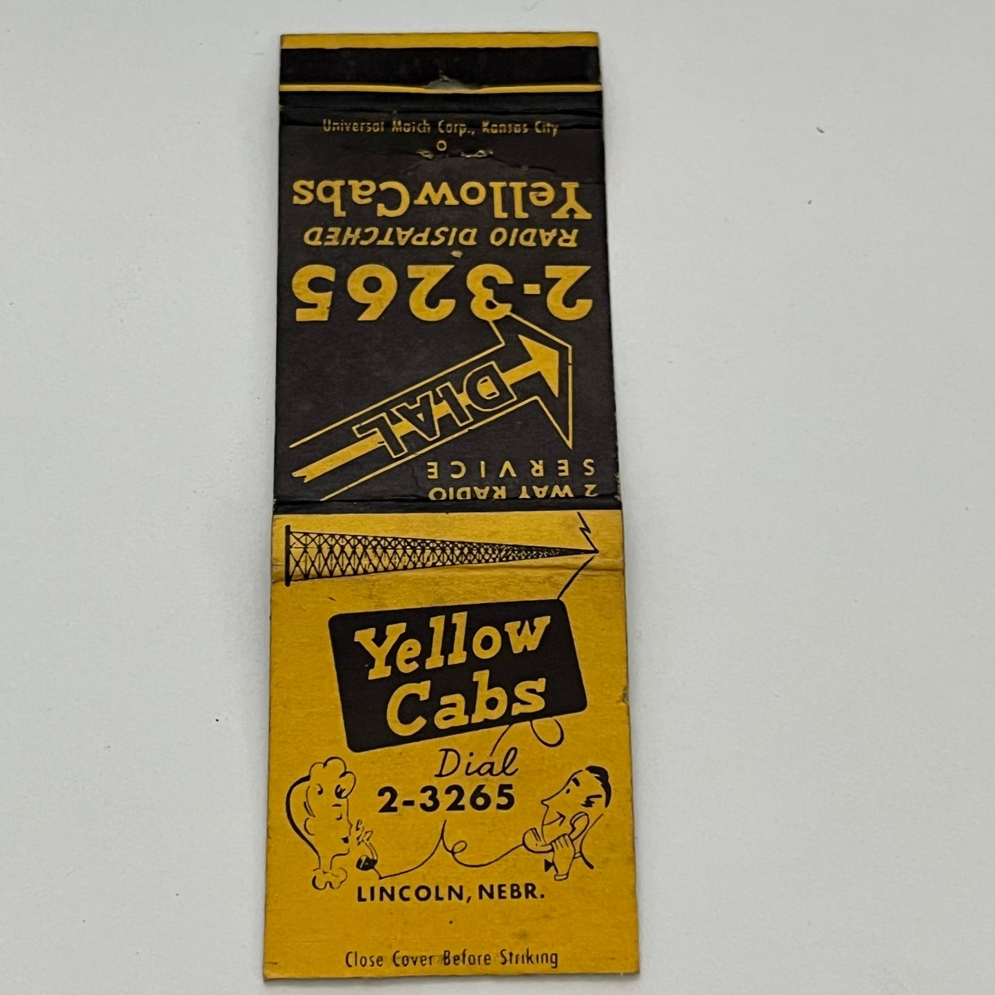 Yellow Cabs Radio Dispatched Lincoln NE Vintage Matchbook MB59-1