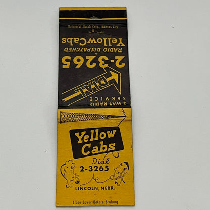 Yellow Cabs Radio Dispatched Lincoln NE Vintage Matchbook MB59-1