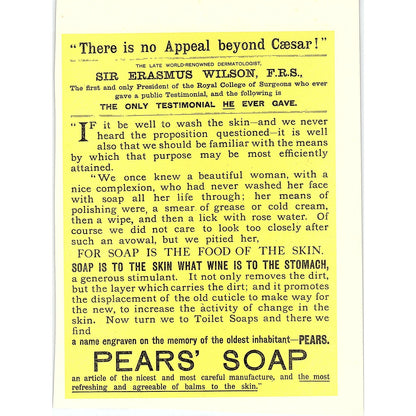 Sir Erasmus Wilson Pears' Soap Testimonial Antique Magazine Ad 5x8 V4