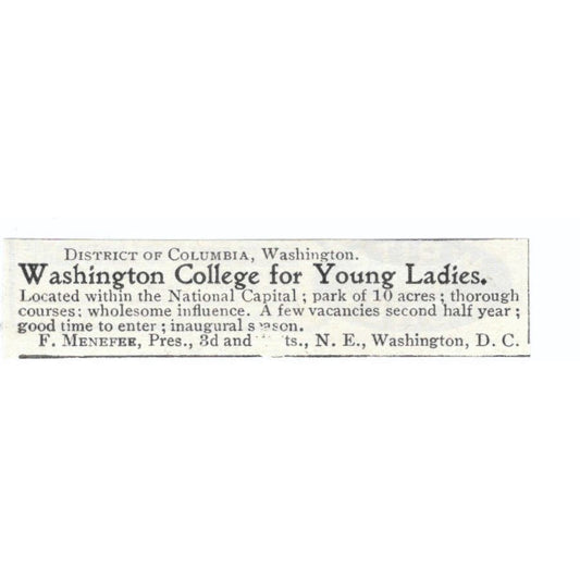 Washington College for Young Ladies F. Menefee c1905 Advertisement AE7-SA1