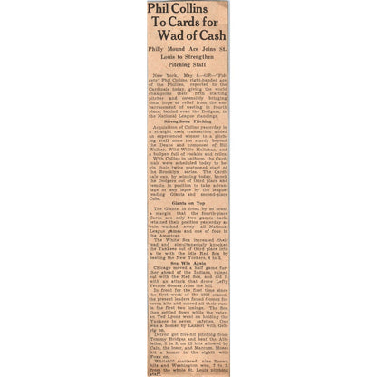 Baseball Phil Collins Traded to Cardinals 1935 Minneapolis Journal Article AE7N4
