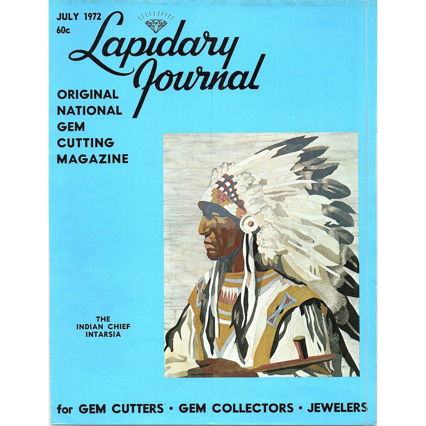 Lapidary Journal Cover Only Indian Chief Intarsia Jul 1972 Ad AF8-3
