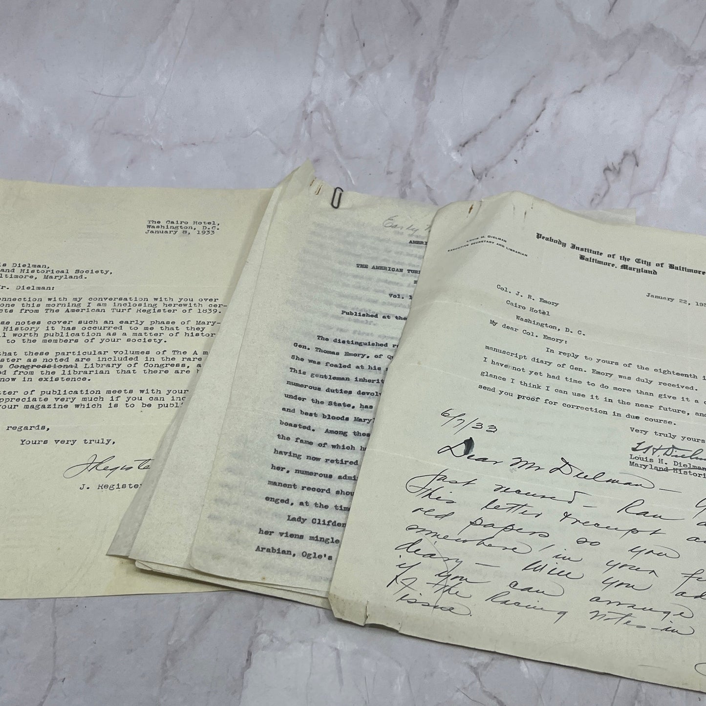 1931 Baltimore Genealogy Information Col. J.R. Emory Louis H Dielman TB8-OD