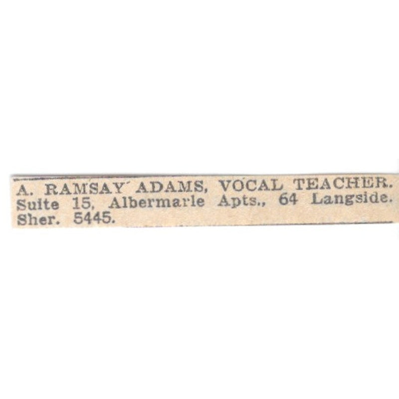 A. Ramsay Adams Vocal Teacher 64 Langside Winnipeg 1920 Ad AG2-S5