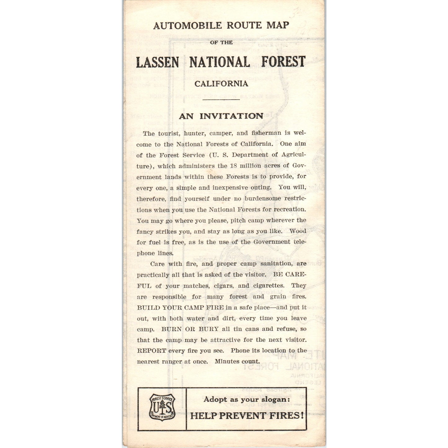 1940s Lassen National Forest CA Automobile Route Map Fold Out TH9-CB