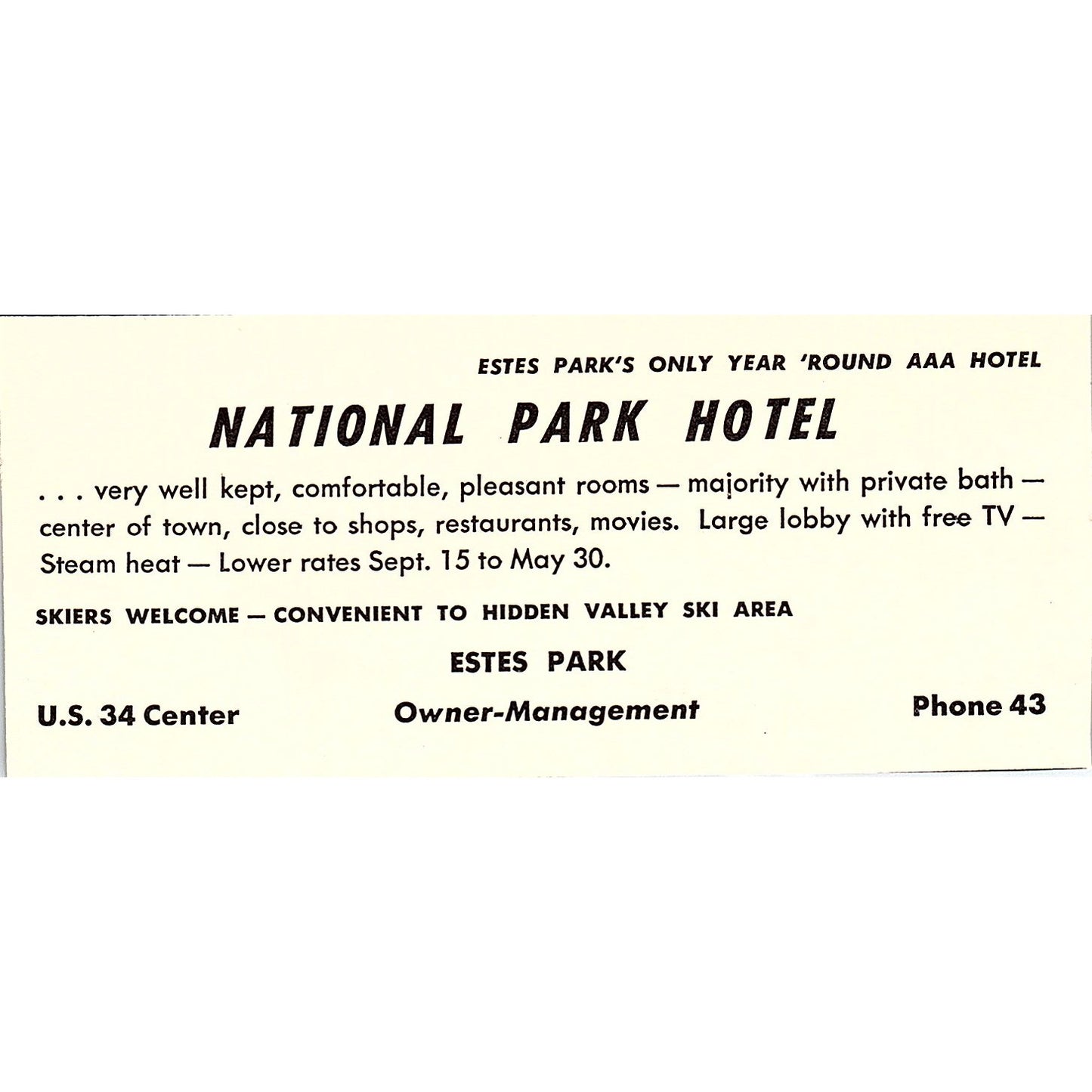 National Park Hotel Estes Park CO 1958 Ad AG1-M3