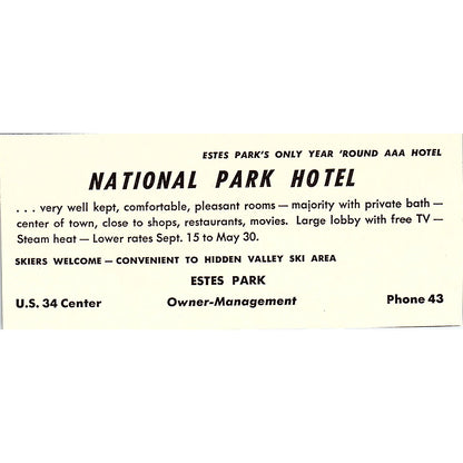 National Park Hotel Estes Park CO 1958 Ad AG1-M3