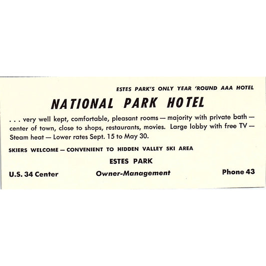 National Park Hotel Estes Park CO 1958 Ad AG1-M3