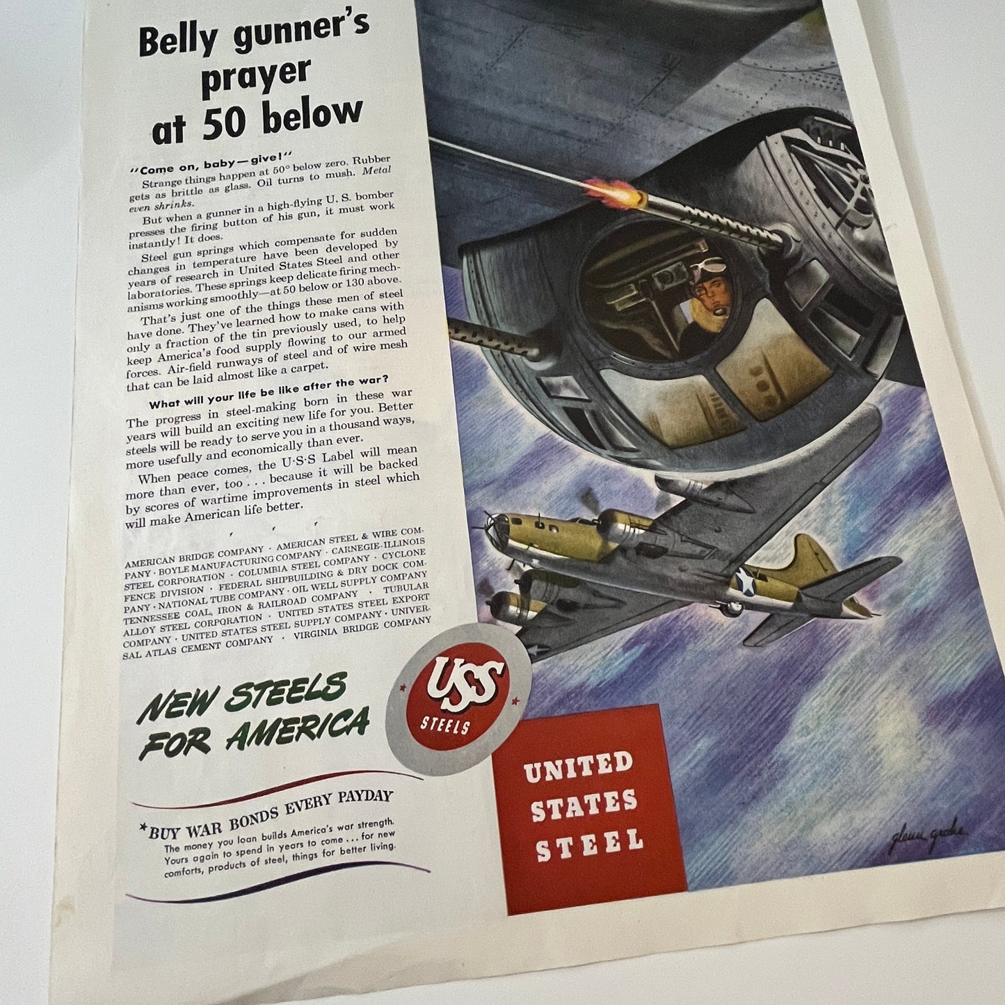 United States Steel - New Steel for America 1943 WWII Ad SV1-6