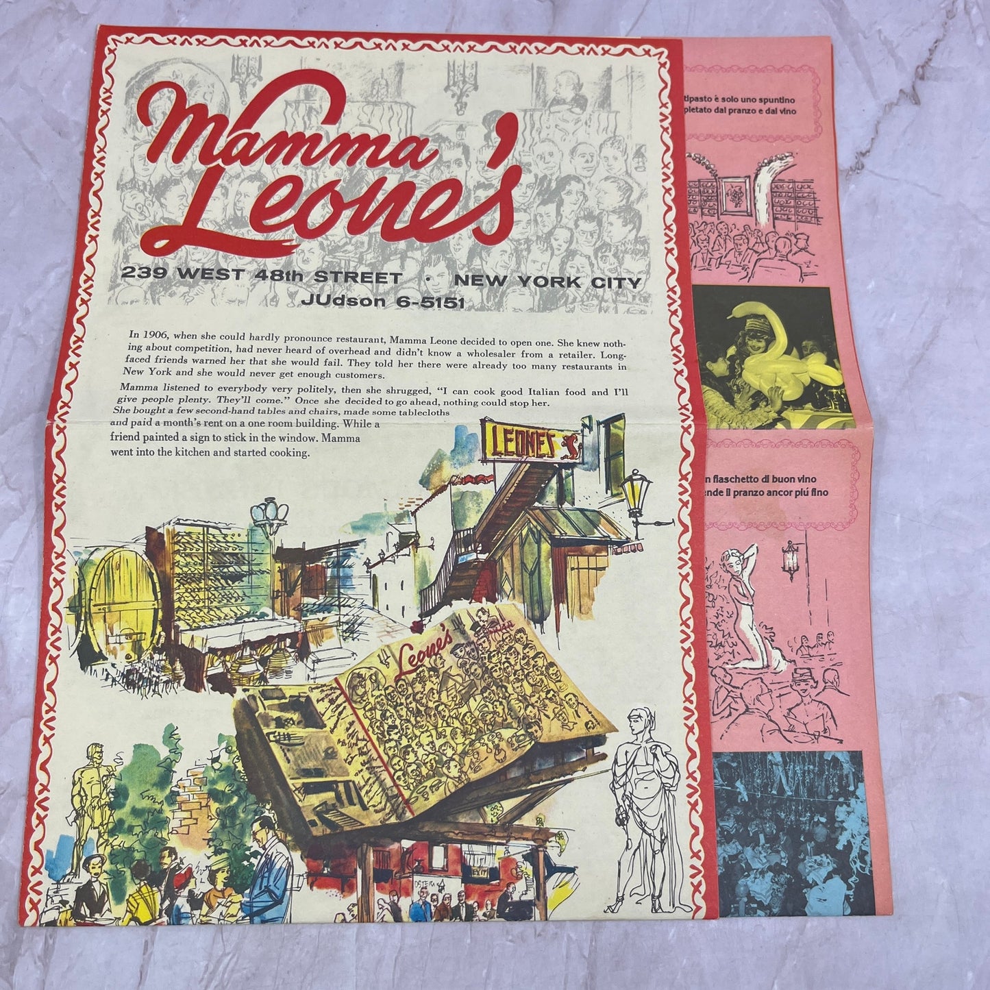 1976 Mamma Leone's Restaurant Menu Fold Out New York City 48th St L4-2