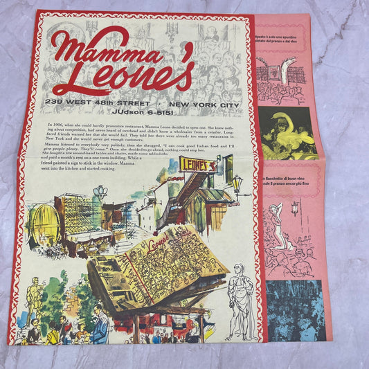 1976 Mamma Leone's Restaurant Menu Fold Out New York City 48th St L4-2