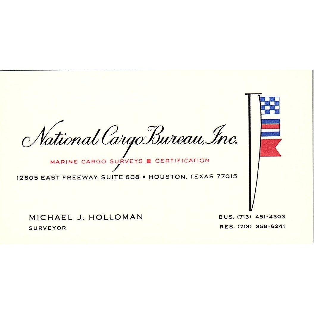 Michael J Holloman National Cargo Bureau Houston Vintage Business Card SC9-B3