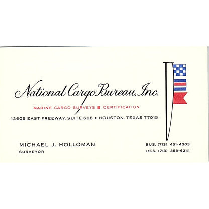 Michael J Holloman National Cargo Bureau Houston Vintage Business Card SC9-B3