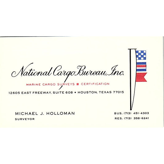 Michael J Holloman National Cargo Bureau Houston Vintage Business Card SC9-B3
