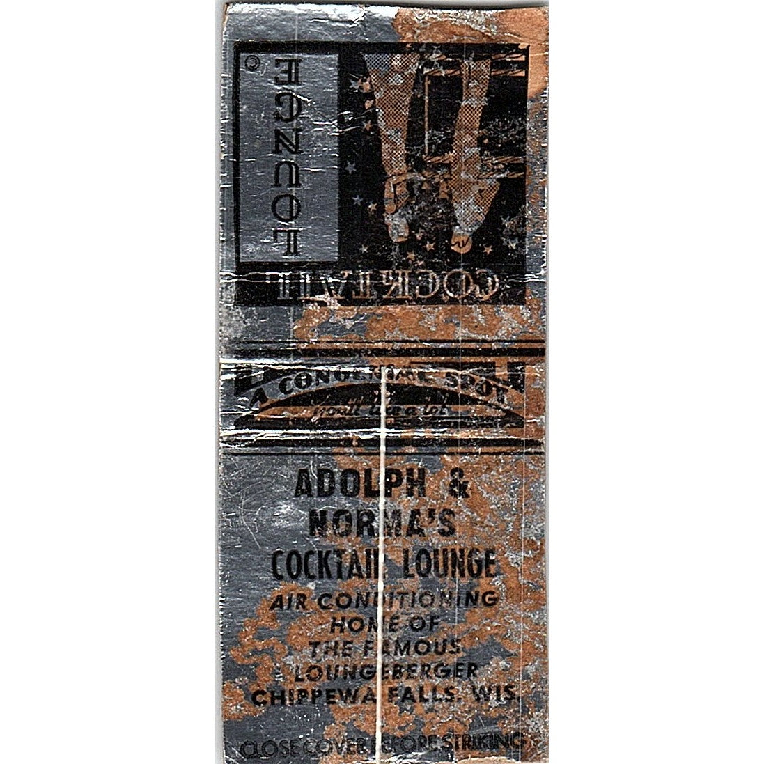 Adolph & Normas Lounge Loungeberger Chippewa Falls WI Vtg Matchbook Cover SF3-Y9