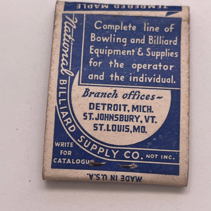 National Billiard Supply Co 1723 W Lake St Chicago Vtg Matchbook Cover TB8-MB2-8