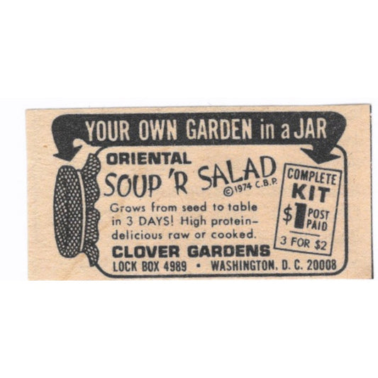 Oriental Soup 'R Salad Kit Clover Gardens Washington DC - 1/2x2 1974 Ad AF6-S5