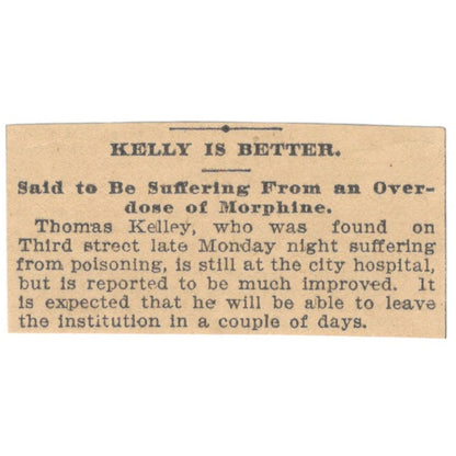 Thomas Kelley Morphine Overdose St. Paul 1898 Newspaper Ad AF2-S7