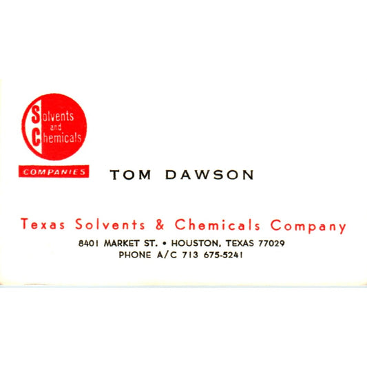 Tom Dawson Texas Solvents & Chemicals Co Houston Vintage Business Card SE3-B10