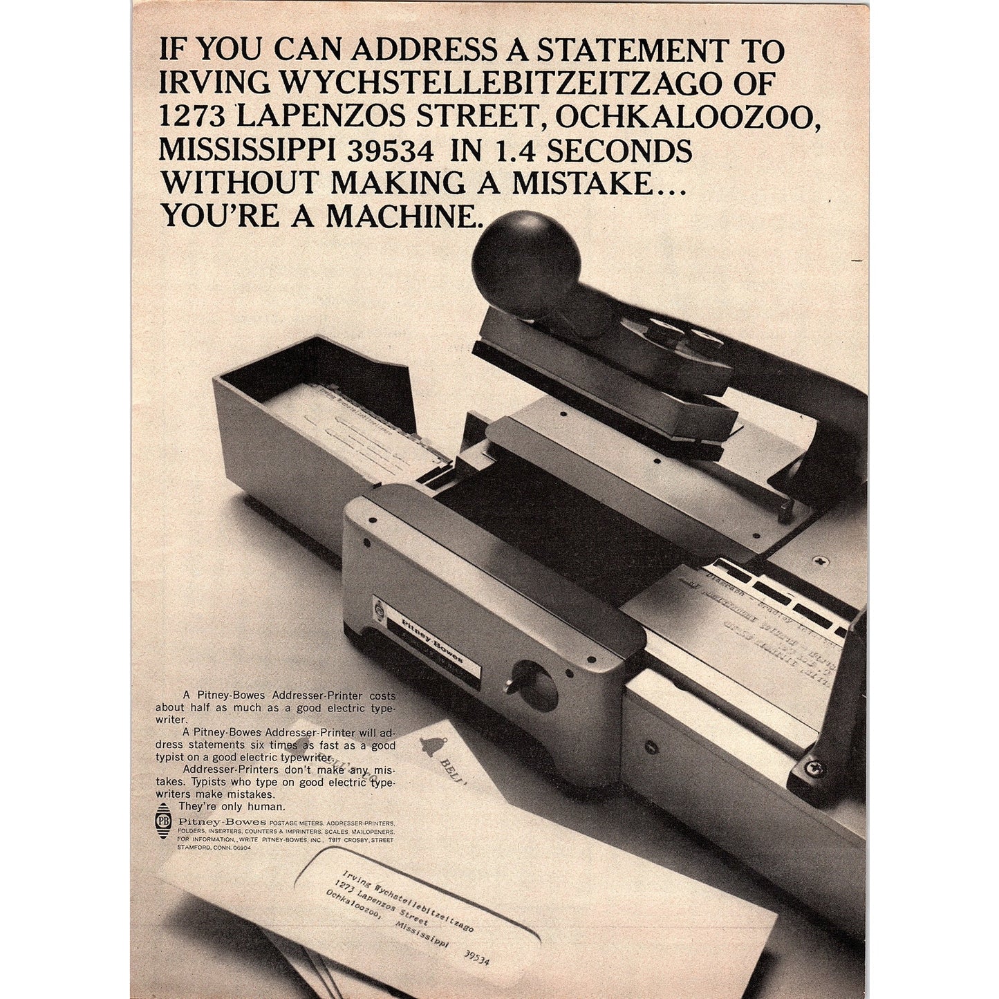 Pitney-Bowes Addresser-Printer Stamford CT 1967 Ad AG1-16