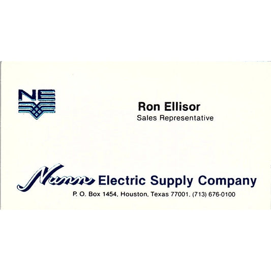 Numm Electric supply company Ron Ellisor Houston TX vintage Business Card SF3-B6