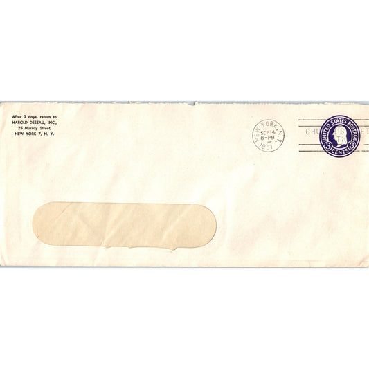 1951 Harold Dessau Inc NY Postal Cover Envelope TH9-L1