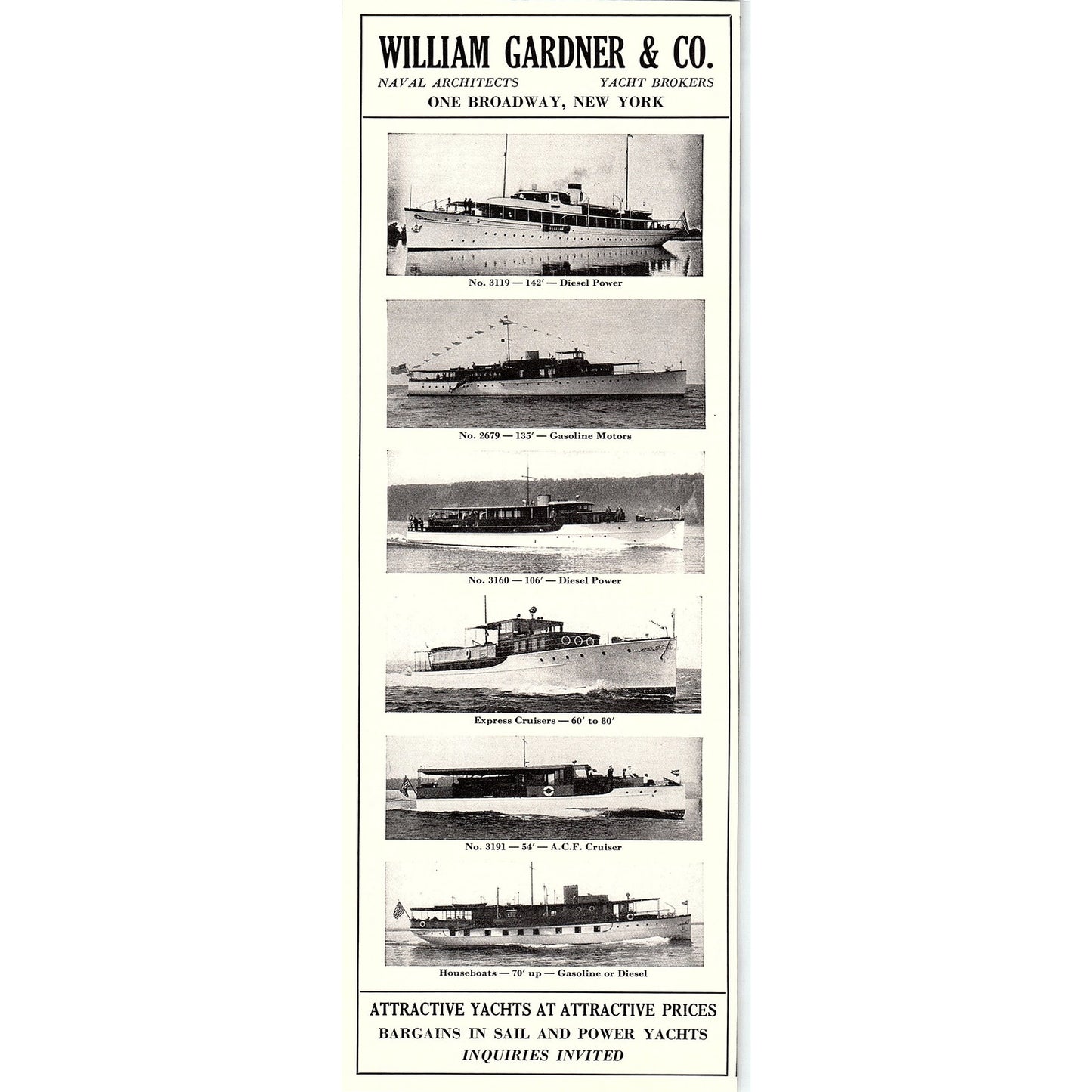 William Gardner & Co Yacht Brokers Broadway NY 1932 AG2-3