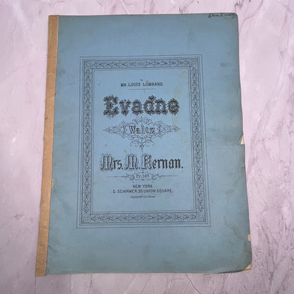 To Mr. Louis Lombard Evadne Waltz Mrs. M. Kernan 1887 Sheet Music V15